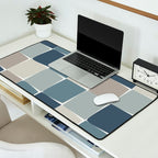 Flux Midcentury Modern Check Grid Pattern in Neutral Blue Gray Tones Desk Mat Gallery Image 2