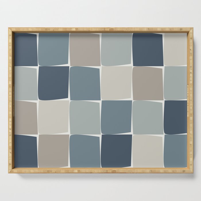 Flux Midcentury Modern Check Grid Pattern in Neutral Blue Gray Tones Serving Tray Gallery Image 1