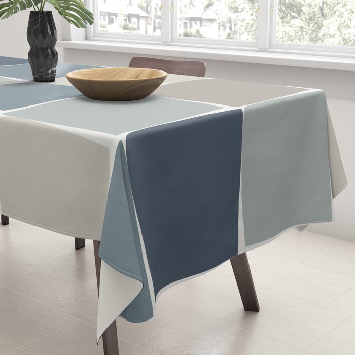 Flux Midcentury Modern Check Grid Pattern in Neutral Blue Gray Tones Tablecloth Gallery Image 3
