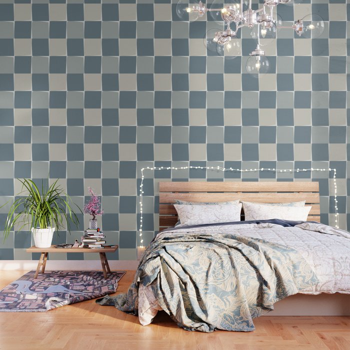 Flux Midcentury Modern Check Grid Pattern in Neutral Blue Gray Tones Wallpaper Gallery Image 3