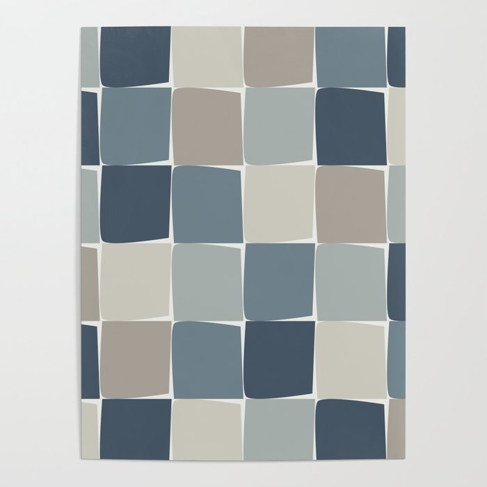 Flux Midcentury Modern Check Grid Pattern in Neutral Blue Gray Tones Poster Gallery Image 1