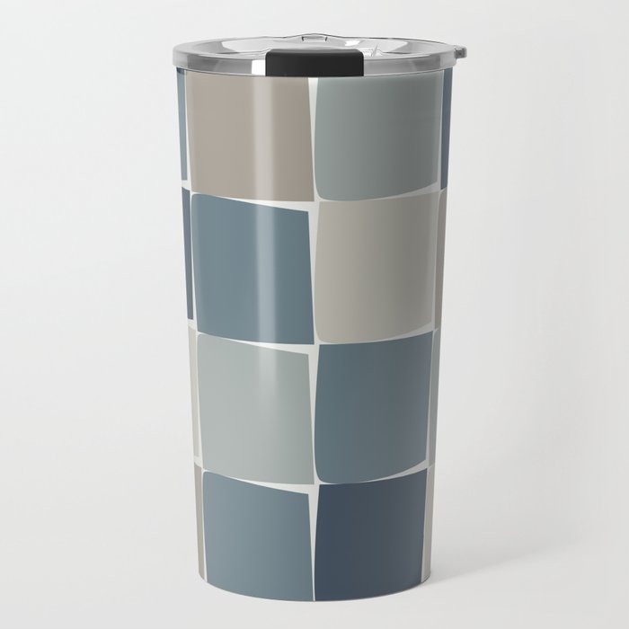 Flux Midcentury Modern Check Grid Pattern in Neutral Blue Gray Tones Travel Mug Gallery Image 1