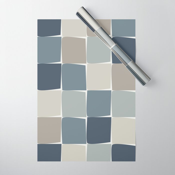 Flux Midcentury Modern Check Grid Pattern in Neutral Blue Gray Tones Wrapping Paper Gallery Image 1