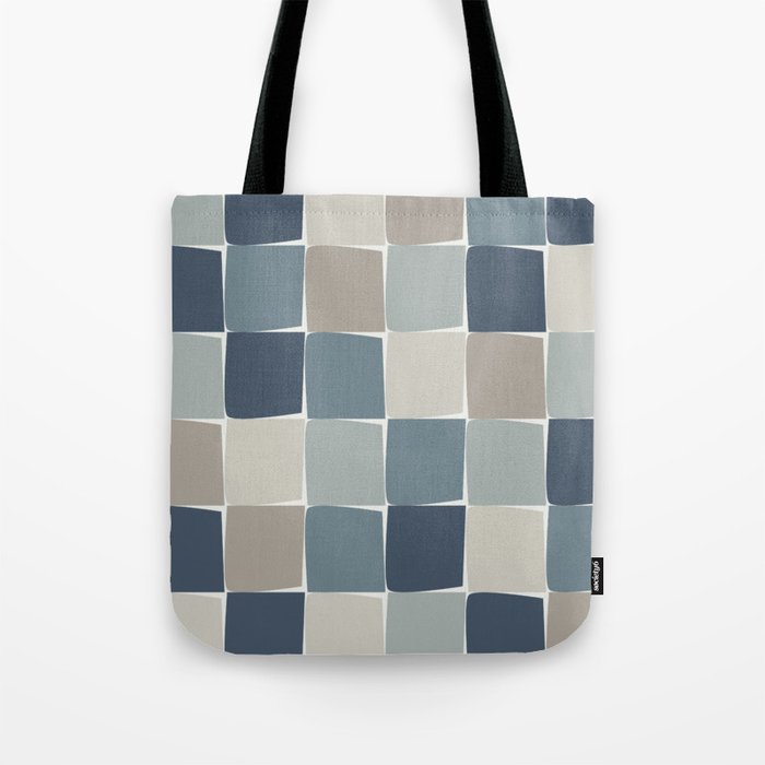 Flux Midcentury Modern Check Grid Pattern in Neutral Blue Gray Tones Tote Bag Gallery Image 1