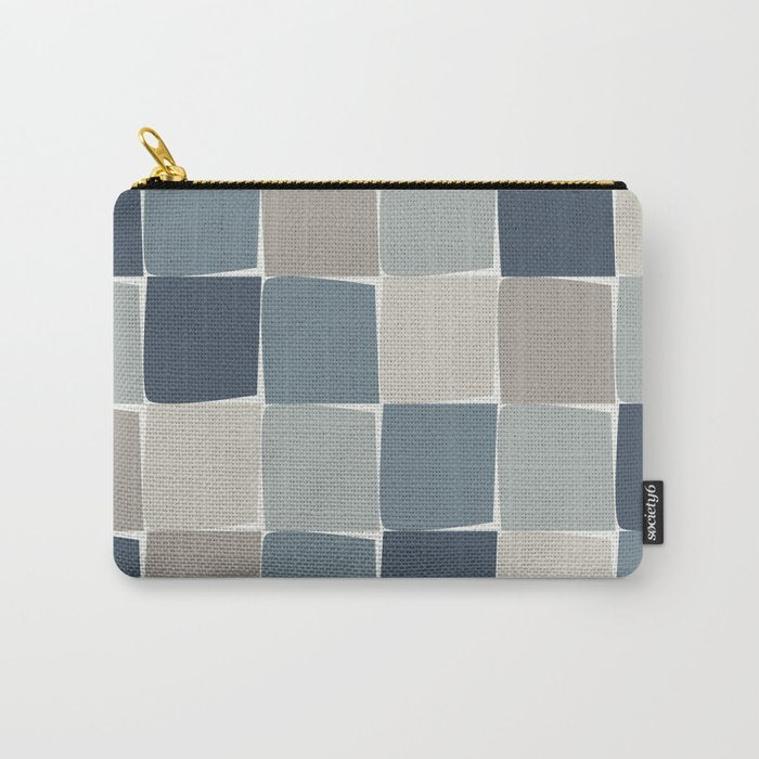 Flux Midcentury Modern Check Grid Pattern in Neutral Blue Gray Tones Carry All Pouch Gallery Image 1