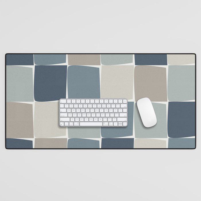 Flux Midcentury Modern Check Grid Pattern in Neutral Blue Gray Tones Desk Mat Gallery Image 1