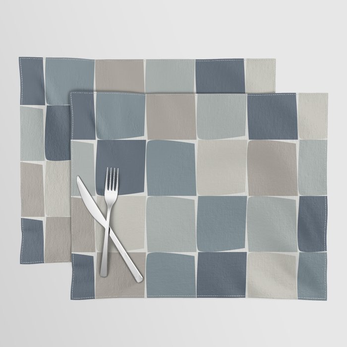 Flux Midcentury Modern Check Grid Pattern in Neutral Blue Gray Tones Placemat Gallery Image 1