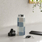 Flux Midcentury Modern Check Grid Pattern in Neutral Blue Gray Tones Water Bottle Gallery Image 4