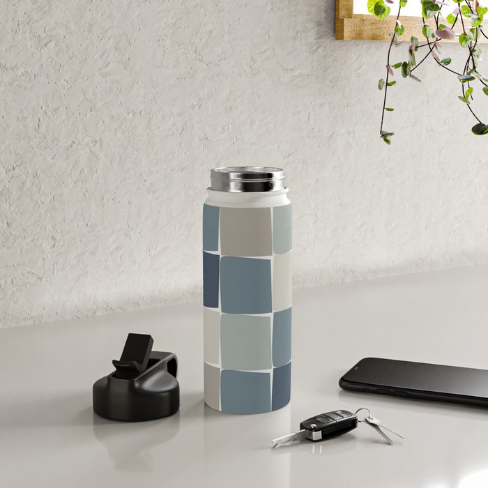 Flux Midcentury Modern Check Grid Pattern in Neutral Blue Gray Tones Water Bottle Gallery Image 4