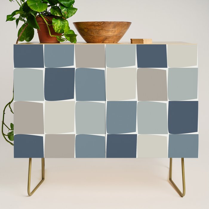 Flux Midcentury Modern Check Grid Pattern in Neutral Blue Gray Tones Credenza Gallery Image 1