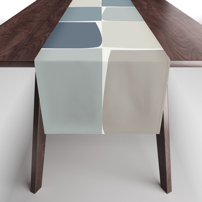 Flux Midcentury Modern Check Grid Pattern in Neutral Blue Gray Tones Table Runner Gallery Image 1