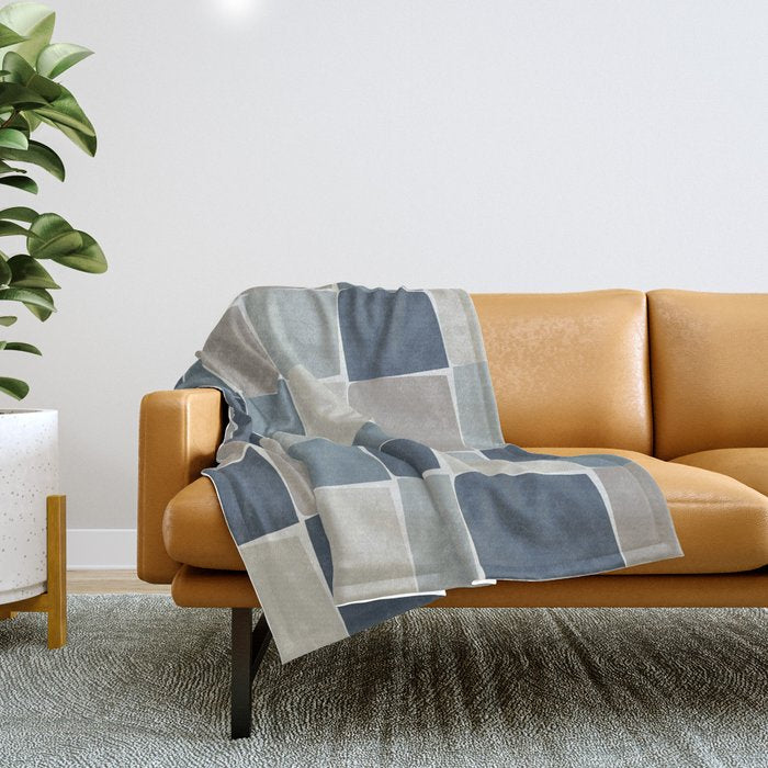 Flux Midcentury Modern Check Grid Pattern in Neutral Blue Gray Tones Throw Blanket Gallery Image 1