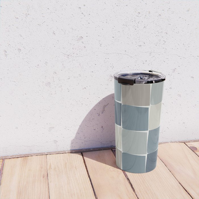 Flux Midcentury Modern Check Grid Pattern in Neutral Blue Gray Tones Travel Mug Gallery Image 4