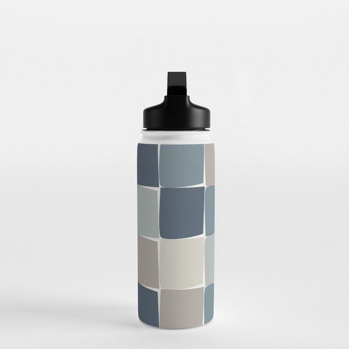 Flux Midcentury Modern Check Grid Pattern in Neutral Blue Gray Tones Water Bottle Gallery Image 3