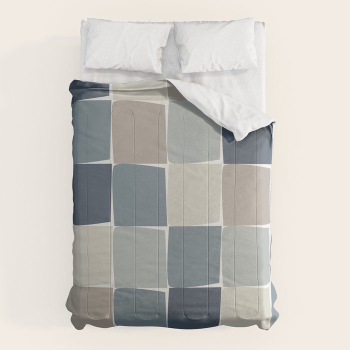 Flux Midcentury Modern Check Grid Pattern in Neutral Blue Gray Tones Comforter Gallery Image 1