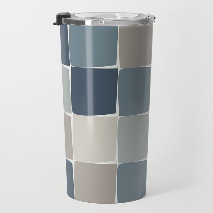Flux Midcentury Modern Check Grid Pattern in Neutral Blue Gray Tones Travel Mug Gallery Image 3