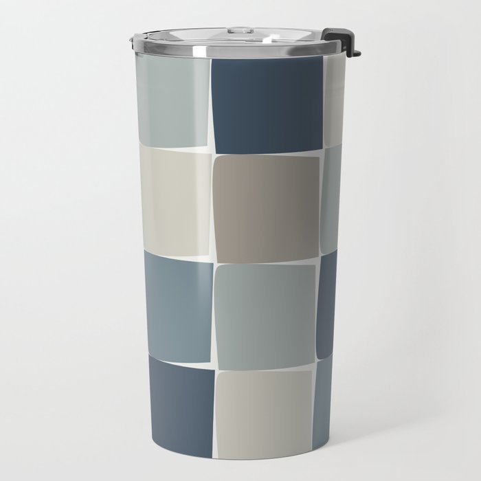 Flux Midcentury Modern Check Grid Pattern in Neutral Blue Gray Tones Travel Mug Gallery Image 2