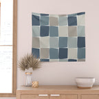 Flux Midcentury Modern Check Grid Pattern in Neutral Blue Gray Tones Wall Tapestry Gallery Image 2