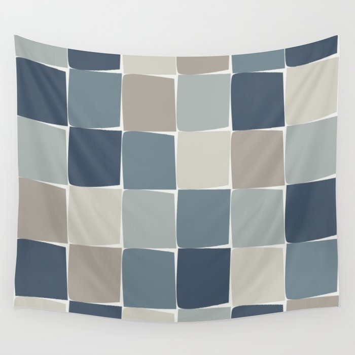 Flux Midcentury Modern Check Grid Pattern in Neutral Blue Gray Tones Wall Tapestry Gallery Image 4