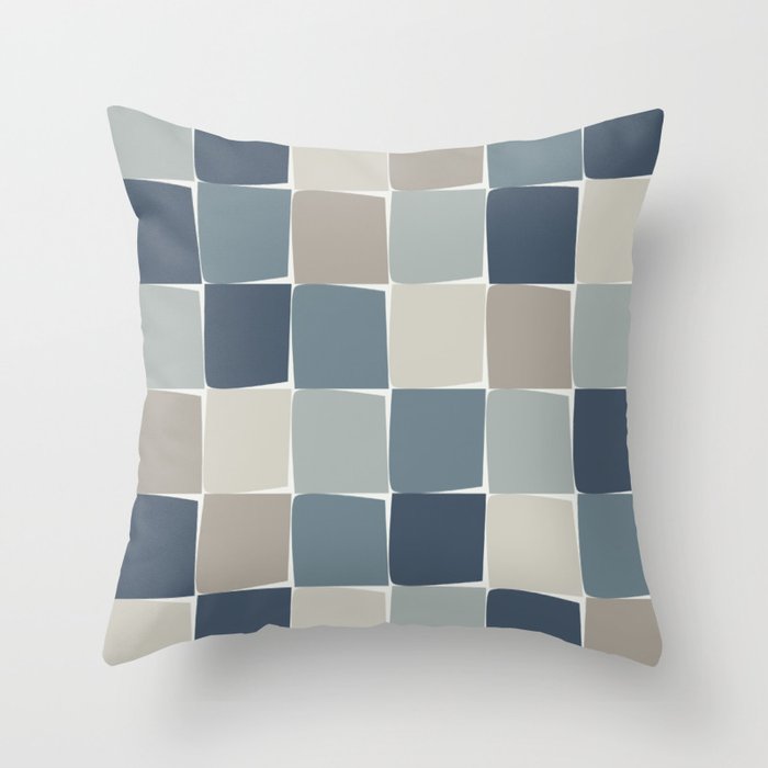 Flux Midcentury Modern Check Grid Pattern in Neutral Blue Gray Tones Throw Pillow Gallery Image 1