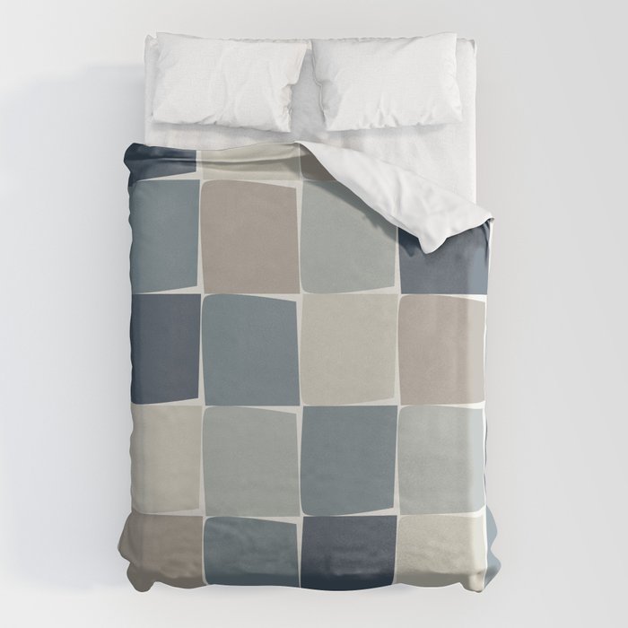 Flux Midcentury Modern Check Grid Pattern in Neutral Blue Gray Tones Duvet Cover Gallery Image 1