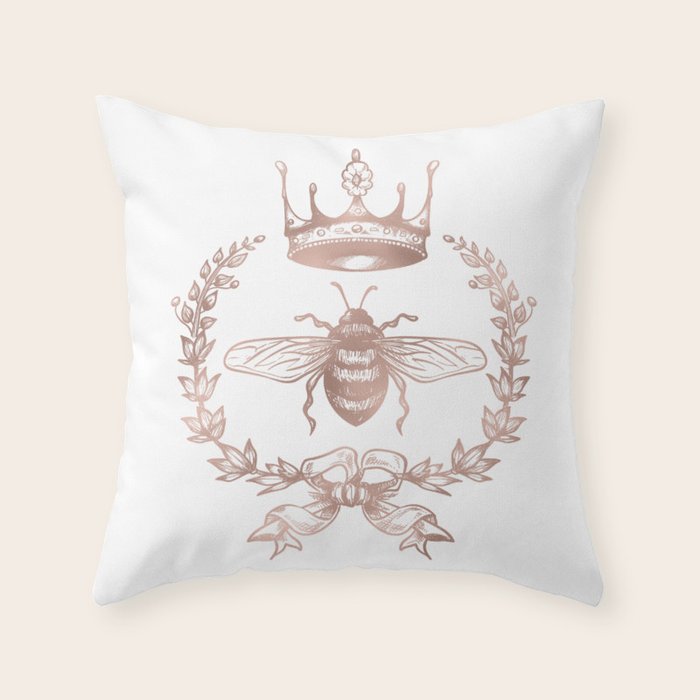 Queen Bee in Rose Gold Pink Throw Pillow Gallery Image 6