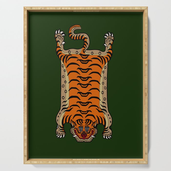 TIBETAN TIGER RUG-green Serving Tray Gallery Image 1