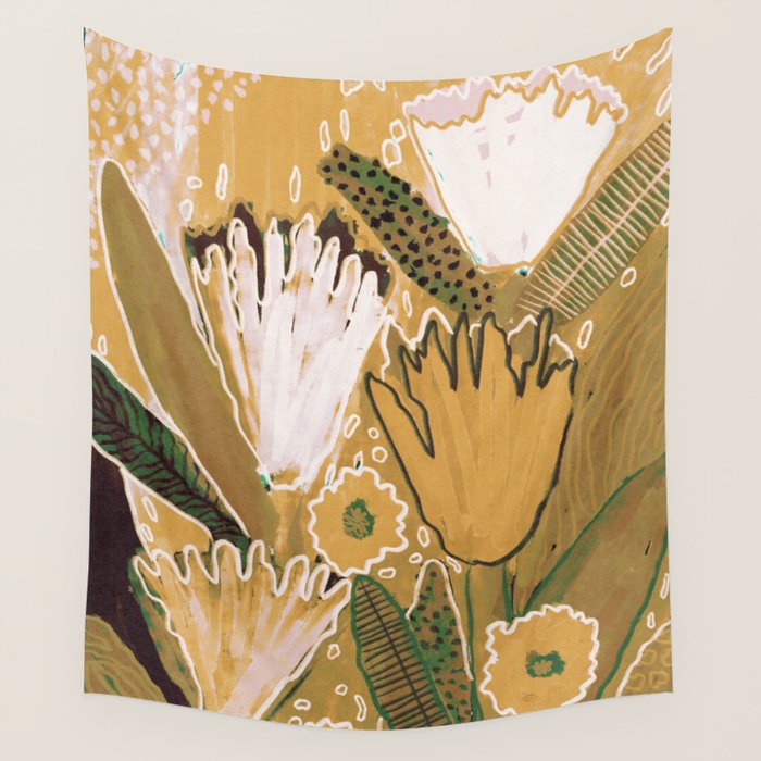 Magic Wildflowers / Yellow & Green Wall Tapestry Gallery Image 4