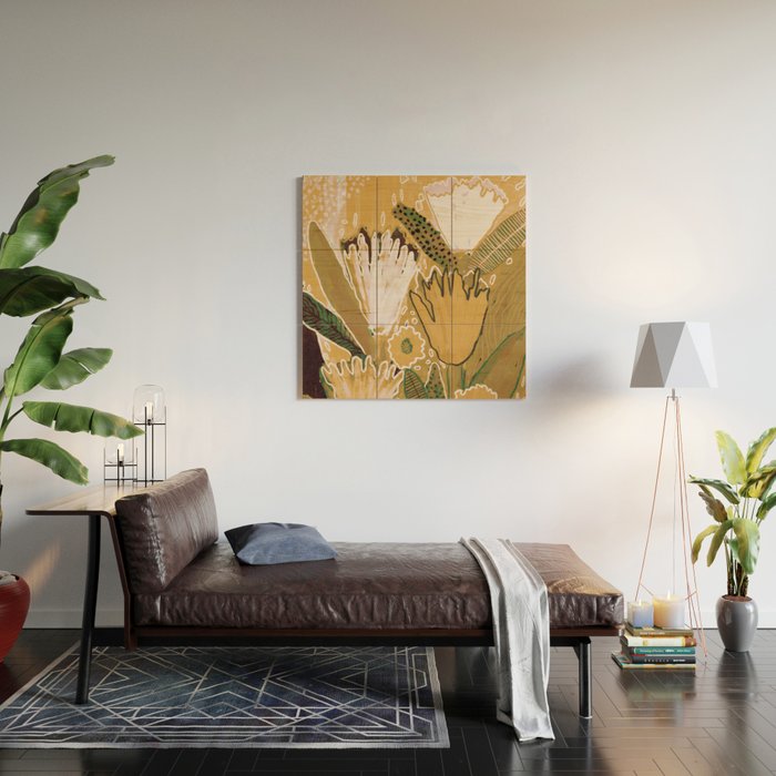 Magic Wildflowers / Yellow & Green Wood Wall Art Gallery Image 2