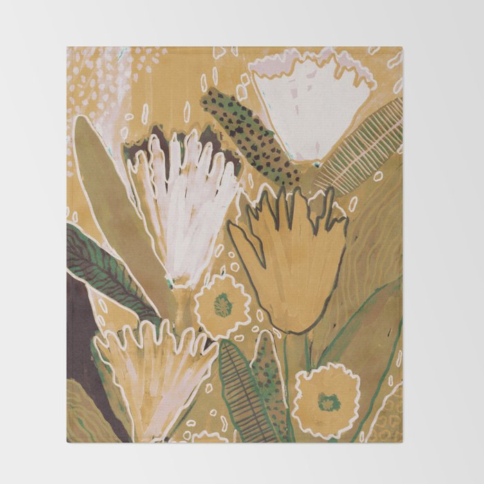 Magic Wildflowers / Yellow & Green Throw Blanket Gallery Image 2