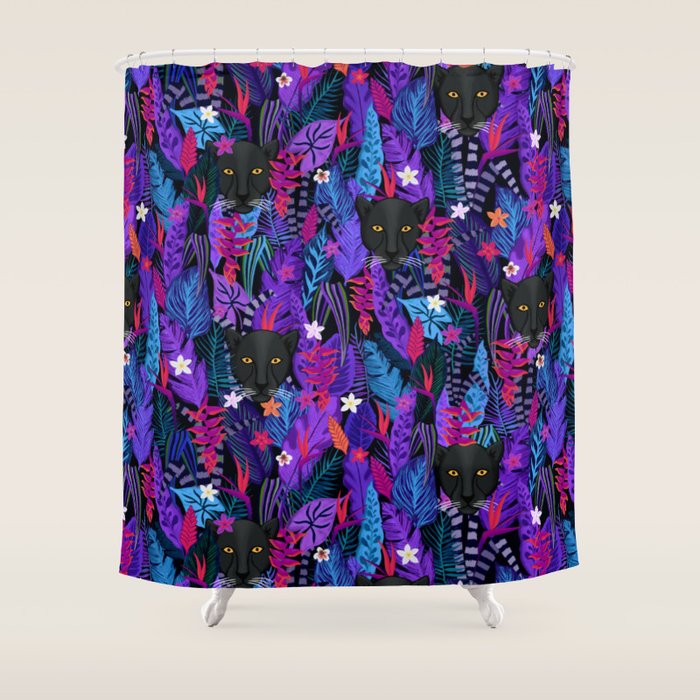 Black Panther Pattern #panther #blackpanther Shower Curtain Gallery Image 1