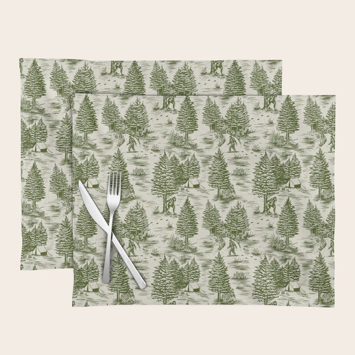 Bigfoot / Sasquatch Toile de Jouy in Forest Green Placemat Gallery Image 1