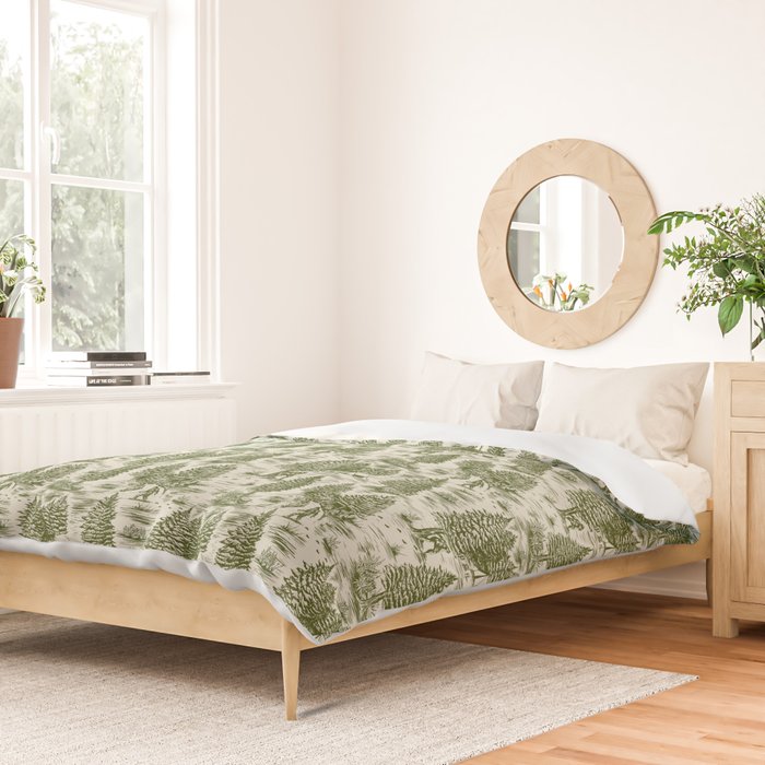 Bigfoot / Sasquatch Toile de Jouy in Forest Green Duvet Cover Gallery Image 2