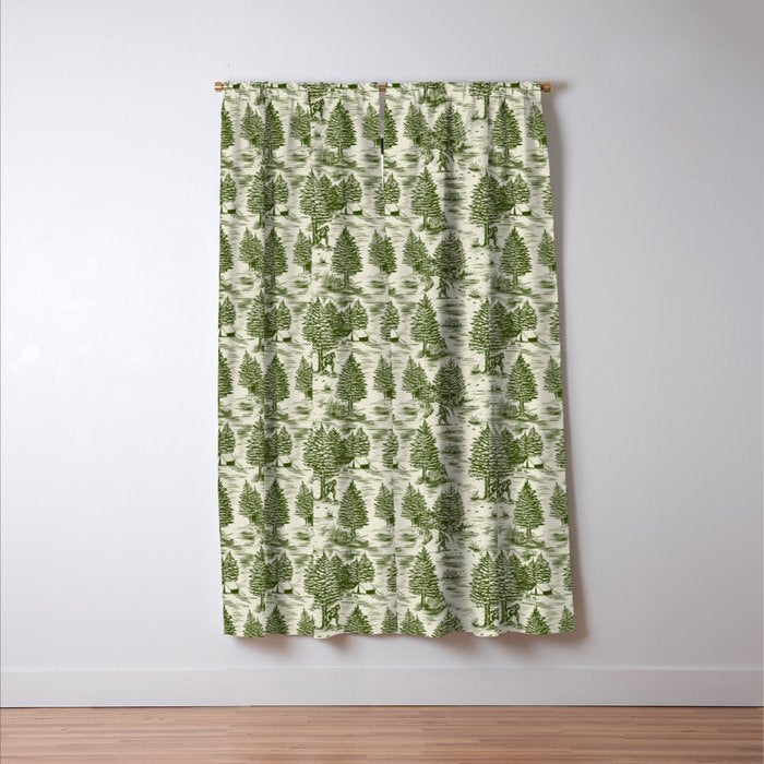 Bigfoot / Sasquatch Toile de Jouy in Forest Green Window Curtain Gallery Image 3