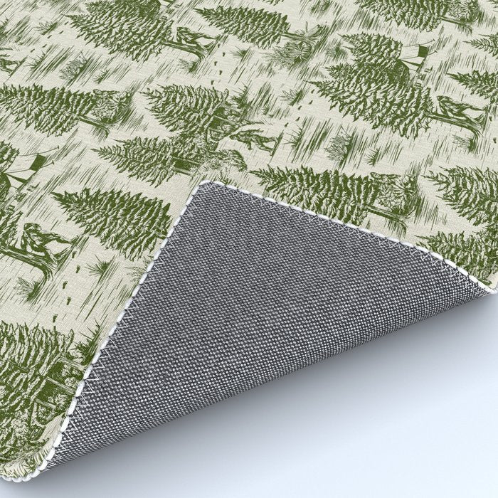 Bigfoot / Sasquatch Toile de Jouy in Forest Green Rug Gallery Image 4