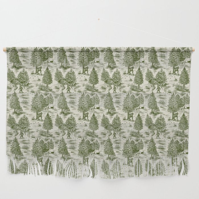 Bigfoot / Sasquatch Toile de Jouy in Forest Green Wall Hanging Gallery Image 1