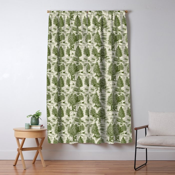 Bigfoot / Sasquatch Toile de Jouy in Forest Green Window Curtain Gallery Image 5
