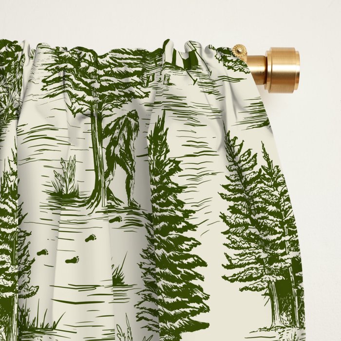 Bigfoot / Sasquatch Toile de Jouy in Forest Green Window Curtain Gallery Image 2