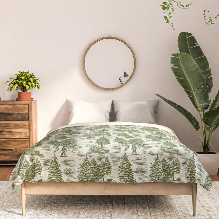 Bigfoot / Sasquatch Toile de Jouy in Forest Green Comforter Gallery Image 3