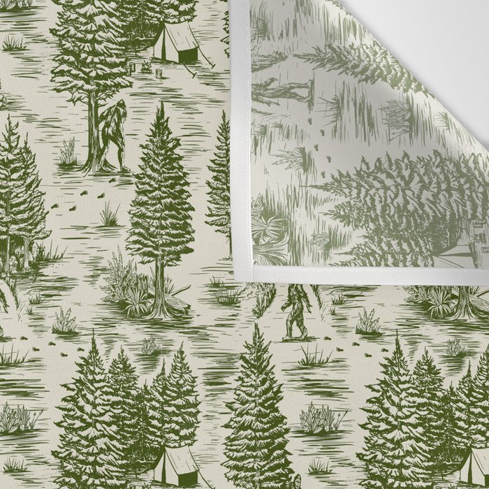 Bigfoot / Sasquatch Toile de Jouy in Forest Green Wall Tapestry Gallery Image 3