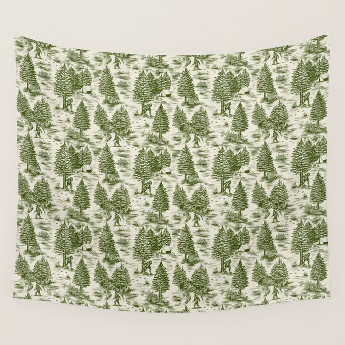 Bigfoot / Sasquatch Toile de Jouy in Forest Green Wall Tapestry Gallery Image 4