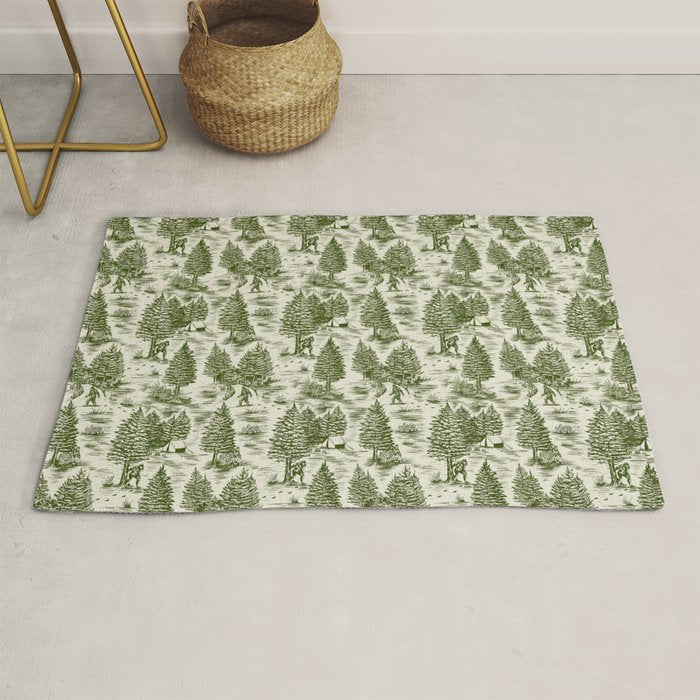 Bigfoot / Sasquatch Toile de Jouy in Forest Green Rug Gallery Image 1