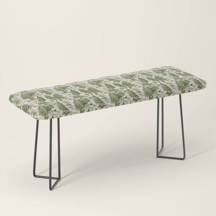 Bigfoot / Sasquatch Toile de Jouy in Forest Green Bench Gallery Image 1