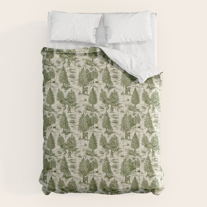Bigfoot / Sasquatch Toile de Jouy in Forest Green Comforter Gallery Image 6