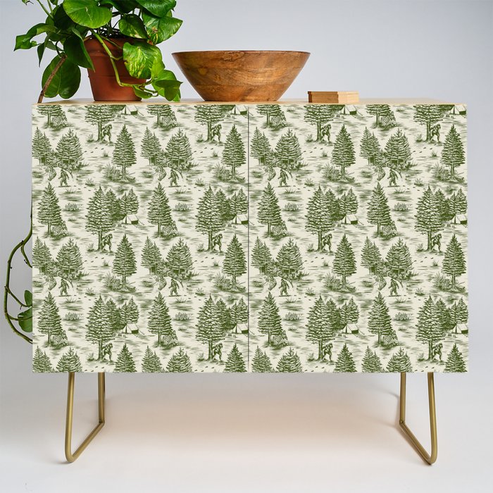 Bigfoot / Sasquatch Toile de Jouy in Forest Green Credenza Gallery Image 1