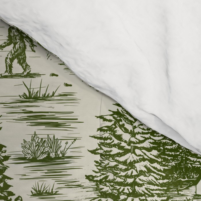 Bigfoot / Sasquatch Toile de Jouy in Forest Green Comforter Gallery Image 4