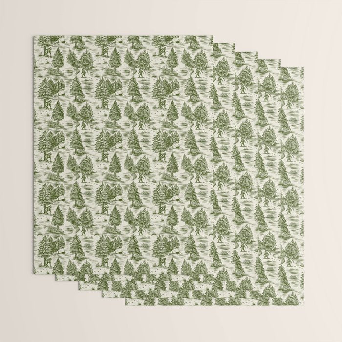 Bigfoot / Sasquatch Toile de Jouy in Forest Green Wrapping Paper Gallery Image 3