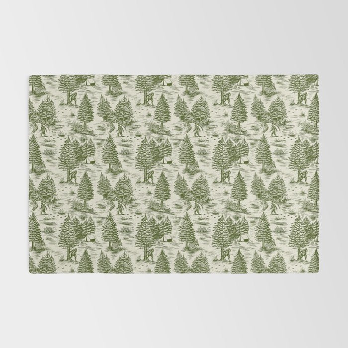 Bigfoot / Sasquatch Toile de Jouy in Forest Green Rug Gallery Image 2