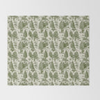 Bigfoot / Sasquatch Toile de Jouy in Forest Green Throw Blanket Gallery Image 2