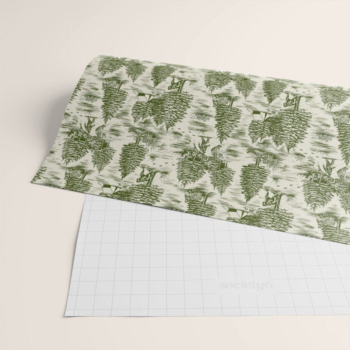 Bigfoot / Sasquatch Toile de Jouy in Forest Green Wrapping Paper Gallery Image 2